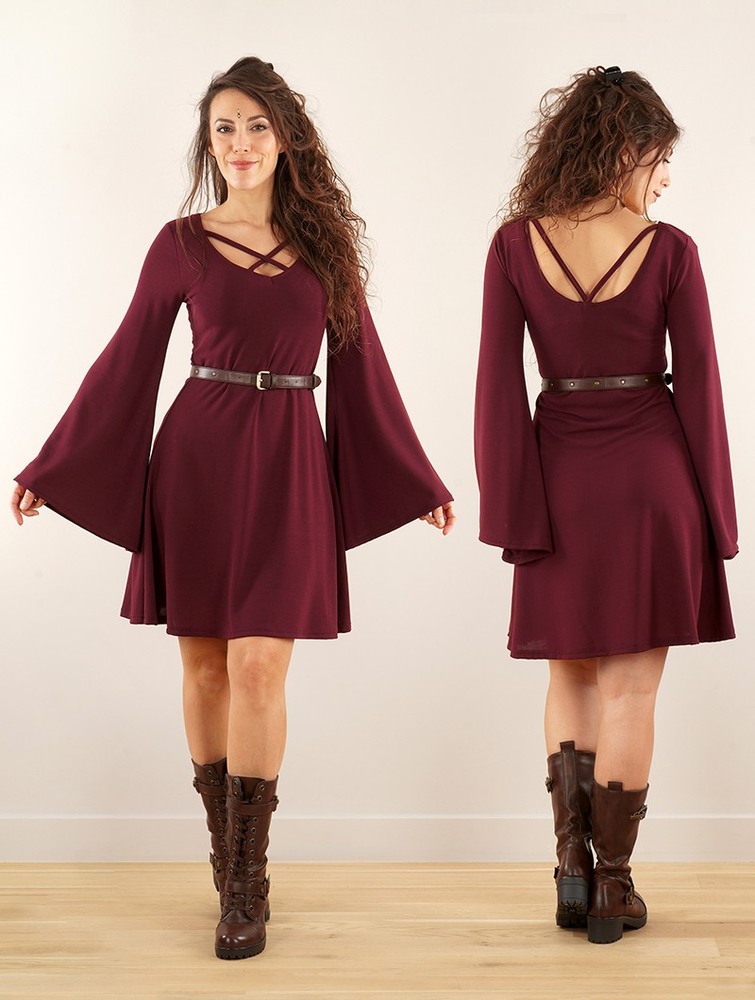 Toonzshop Black Moon Reversible Flared Long Sleeve Dress Klänning Dam Wine | MUCXA-6258