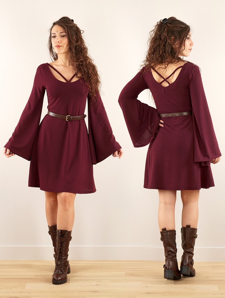 Toonzshop Black Moon Reversible Flared Long Sleeve Dress Klänning Dam Wine | MUCXA-6258