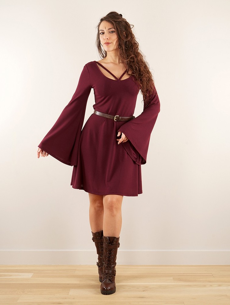 Toonzshop Black Moon Reversible Flared Long Sleeve Dress Klänning Dam Wine | MUCXA-6258