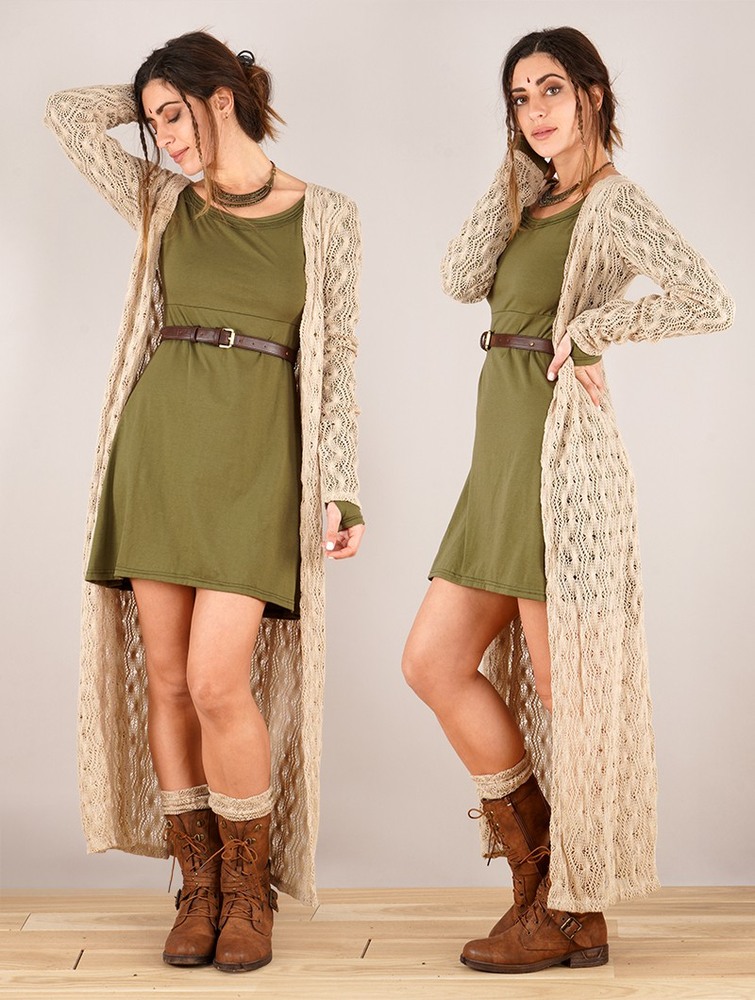 Toonzshop Boheme Crochet Long Cardigan Kofta Dam Beige | AKXHI-7652