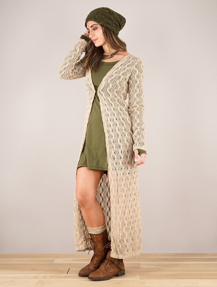 Toonzshop Boheme Crochet Long Cardigan Kofta Dam Beige | AKXHI-7652