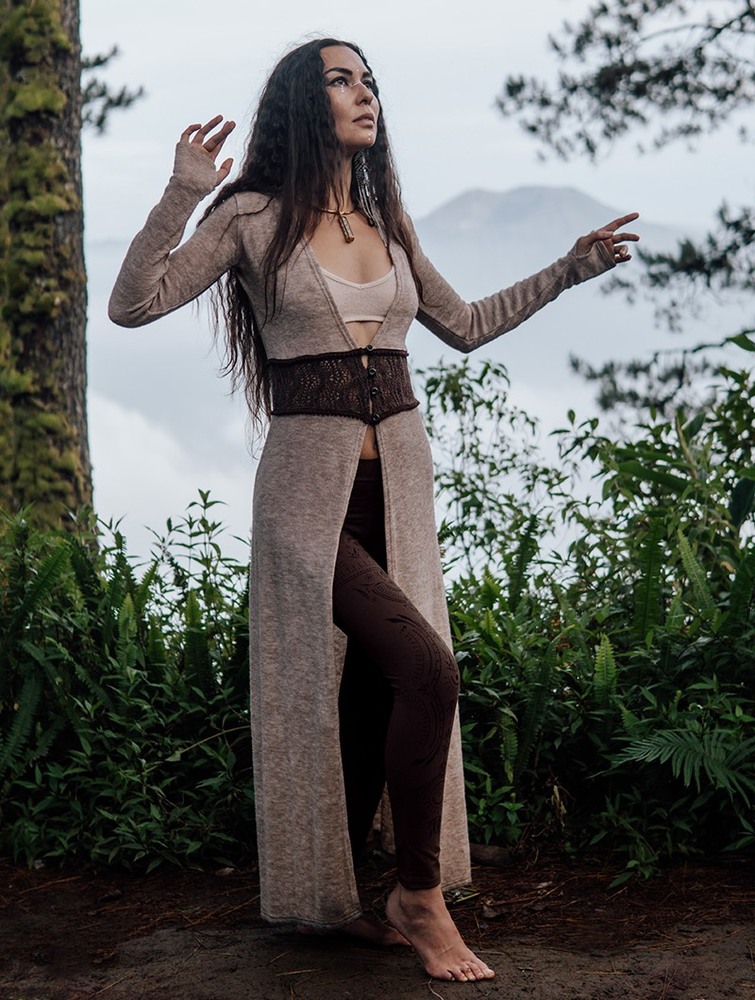 Toonzshop Boho Maxi Cardigan With Crochet Detail Kofta Dam Beige | VGBOQ-8146