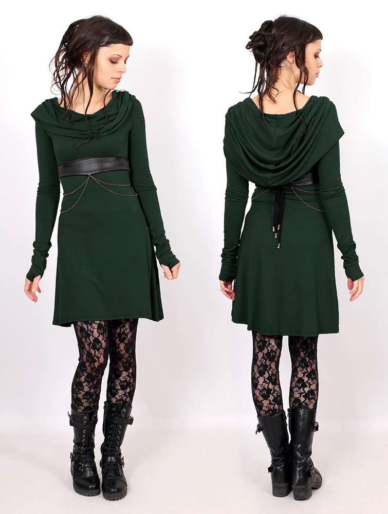 Toonzshop Chryzz Hooded Long Sleeve Dress Klänning Dam Gröna | IMWKS-0241