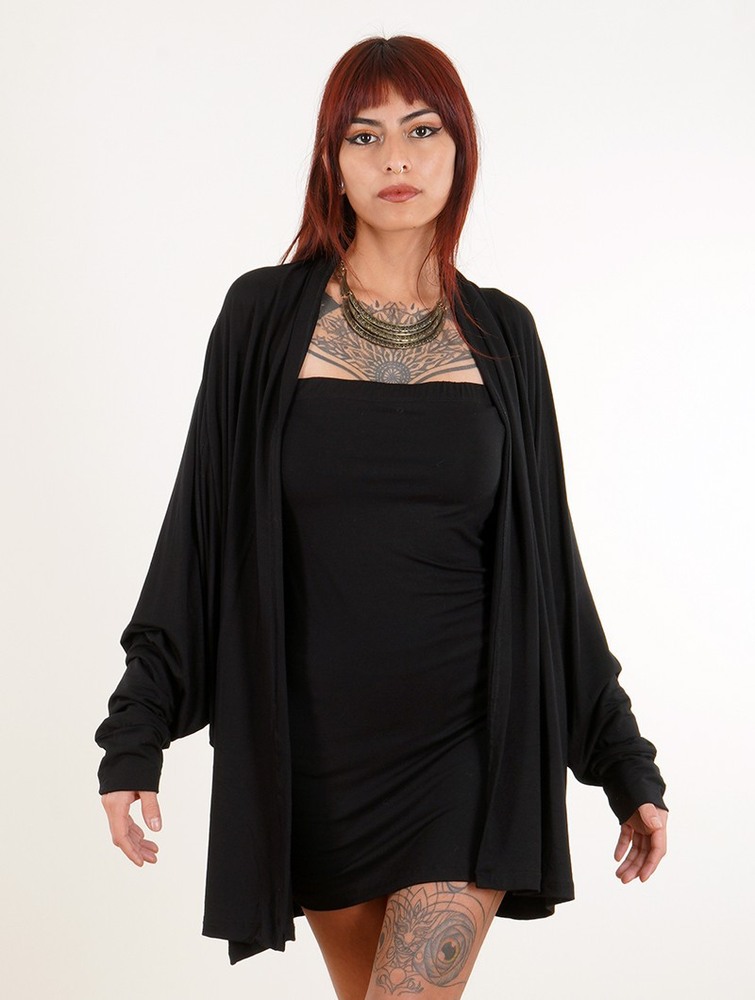 Toonzshop Daedra Bat Wing Sleeve Long Cardigan Kofta Dam Svarta | MNVSY-2470