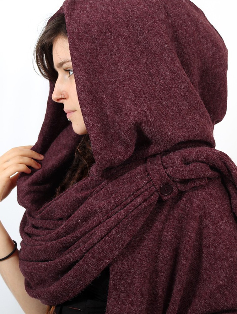 Toonzshop Danae Hooded Cape Ponchos Dam Mottled wine | TFMIR-1409