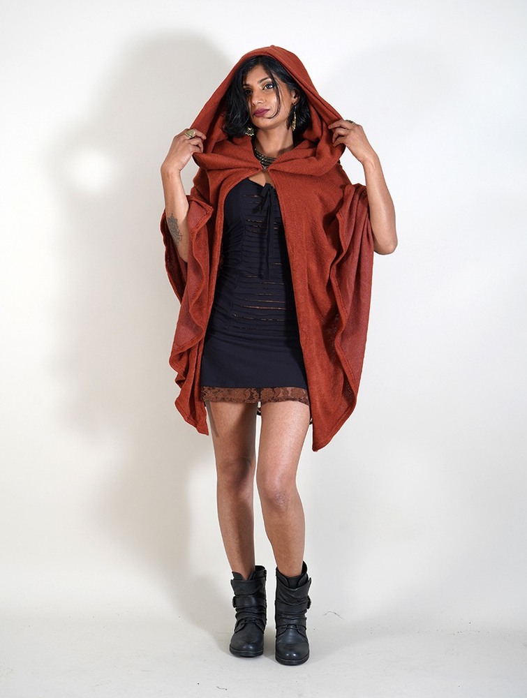 Toonzshop Danae Hooded Cape Ponchos Dam Sienna | KPBWE-6195