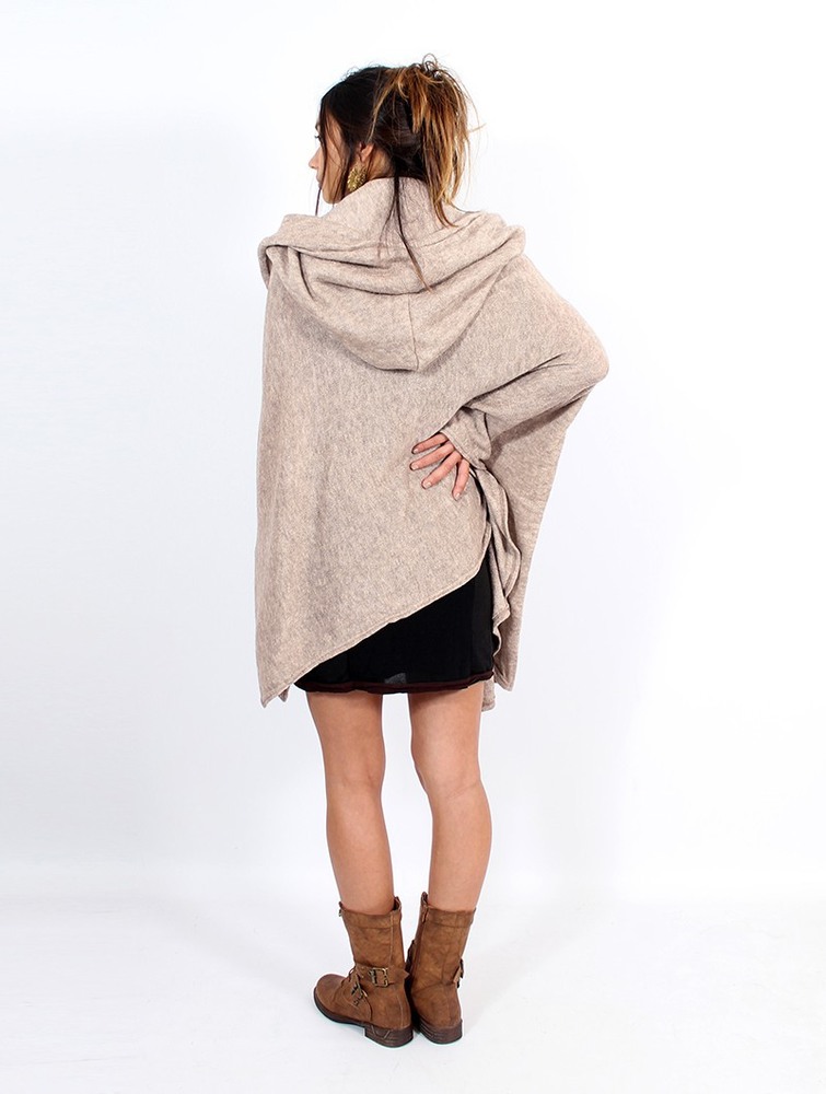 Toonzshop Danae Hooded Cape Ponchos Dam Beige | VKQJA-4983