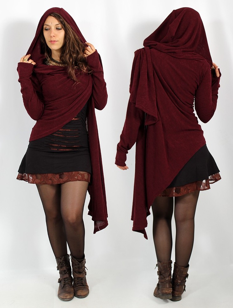 Toonzshop Danaeriz Long Sleeve Hooded Shawl Cardigan Kofta Dam Wine | KSXIJ-1965