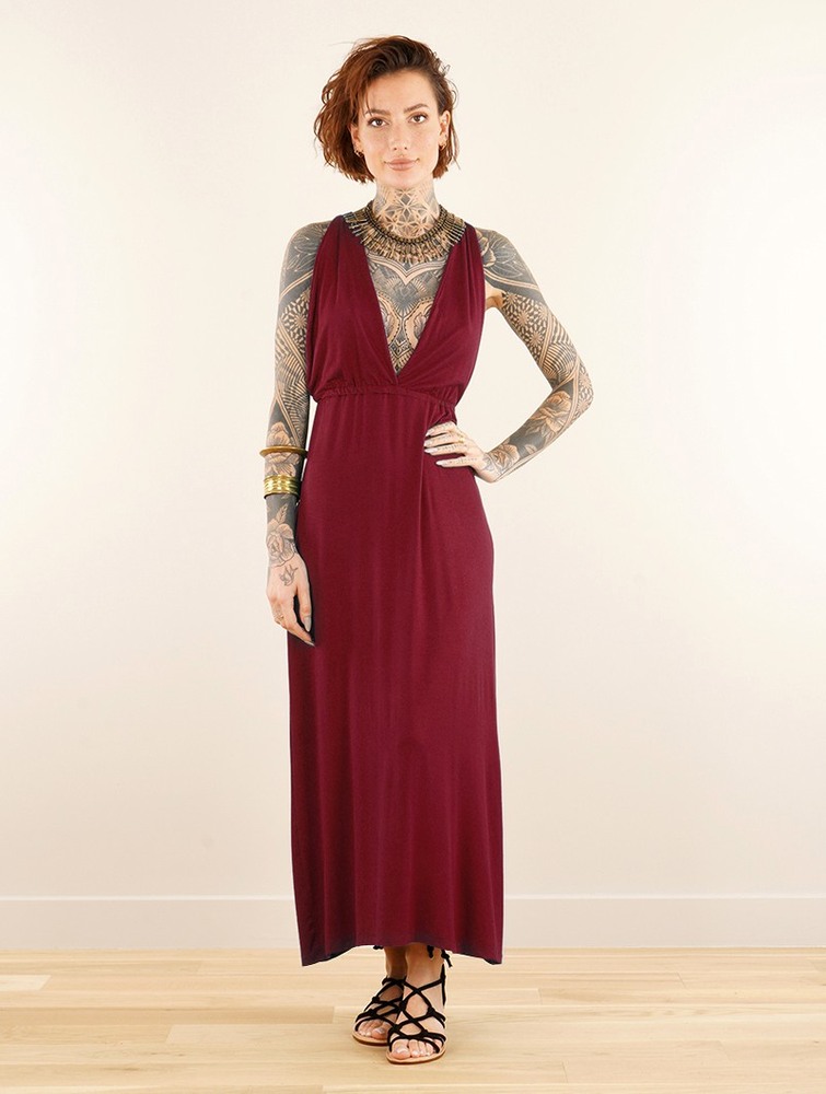 Toonzshop Darayava Long Slit V-neck Dress Klänning Dam Wine | EQPXC-9763