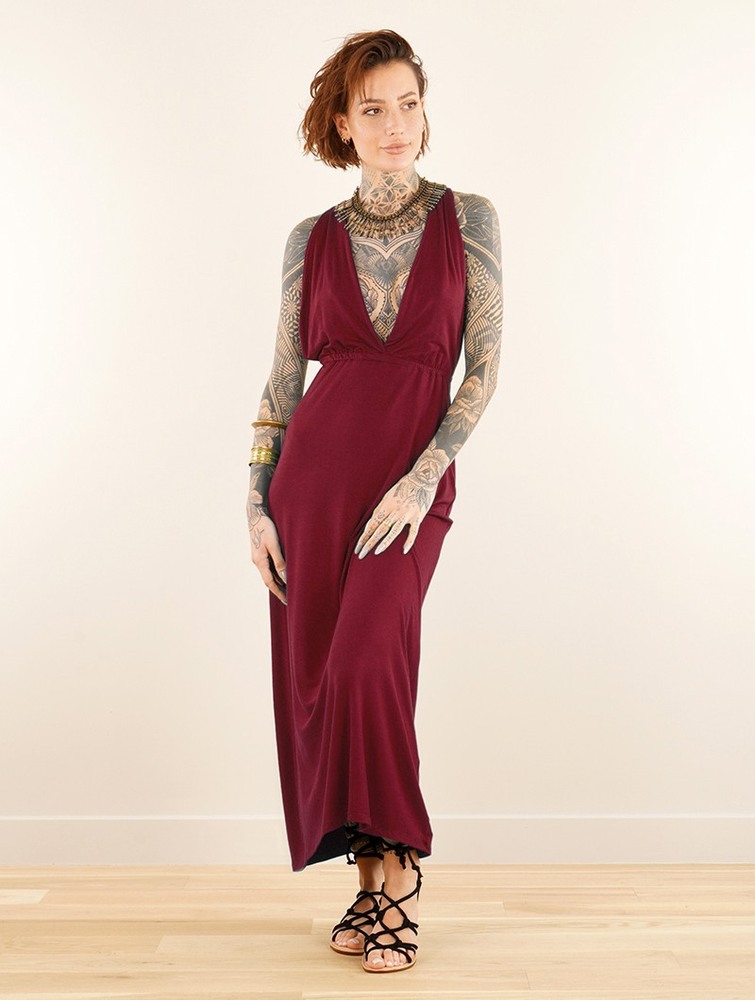 Toonzshop Darayava Long Slit V-neck Dress Klänning Dam Wine | EQPXC-9763