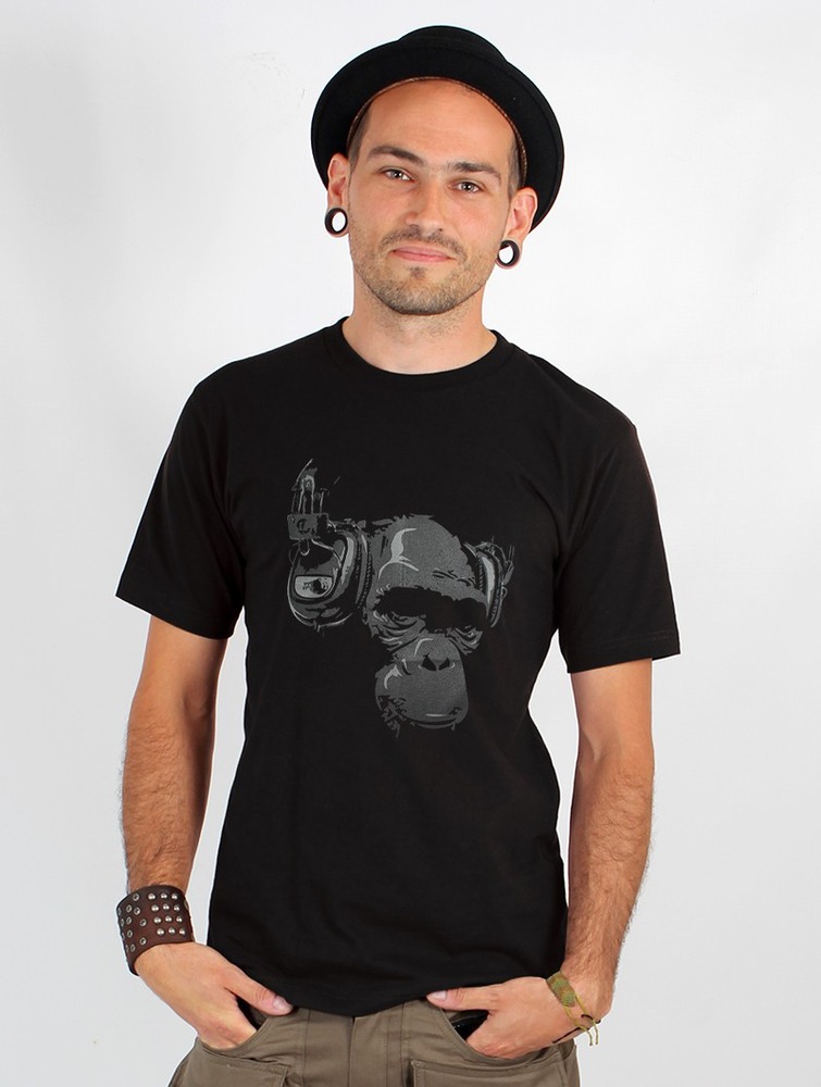 Toonzshop Dj Monkey Printed Short Sleeve T-shirt T-Shirt Herr Svarta | LDJBQ-8403