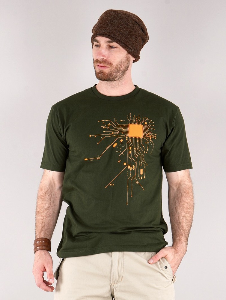 Toonzshop Electrosystem Printed Short Sleeve T-shirt T-Shirt Herr Gröna | DWZQA-8290