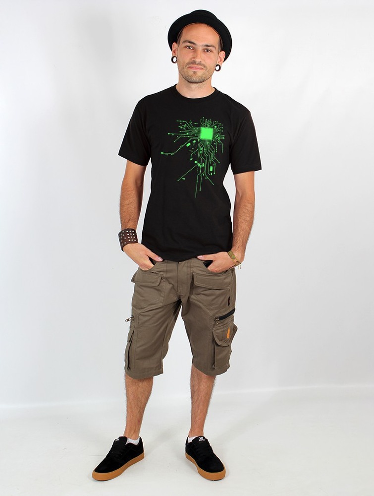 Toonzshop Electrosystem Printed Short Sleeve T-shirt T-Shirt Herr Svarta Gröna | GZODH-4096