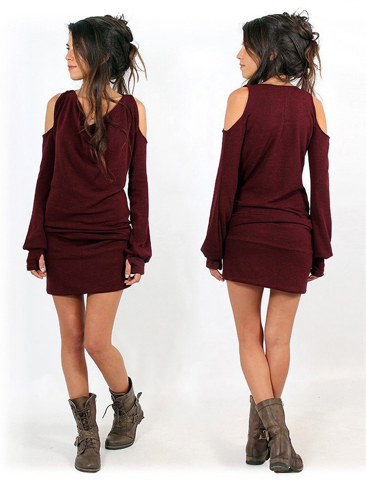 Toonzshop Elixir Bare Shoulder Sweater Dress Klänning Dam Wine | ANLCM-8176