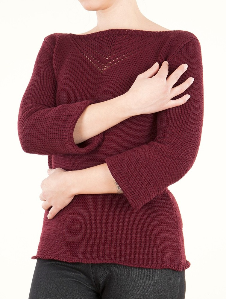 Toonzshop Endariadef Open Work Boat Neck Knit Sweater Tröja Dam Wine | NZIEV-4683