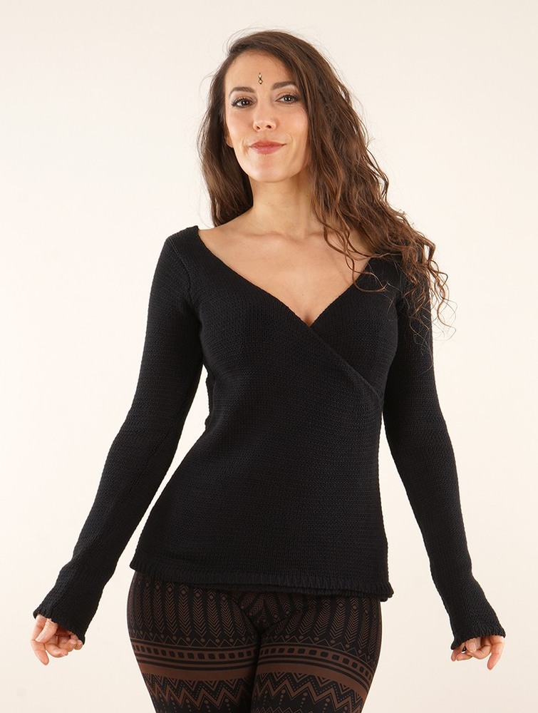 Toonzshop Endarial Reversible Open Work Knit Sweater Tröja Dam Svarta | LYXHZ-9486