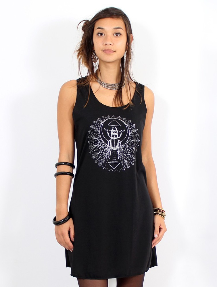 Toonzshop Geometric Scarab Printed Sleeveless Short Dress Klänning Dam Svarta Silver | EIPMG-7318