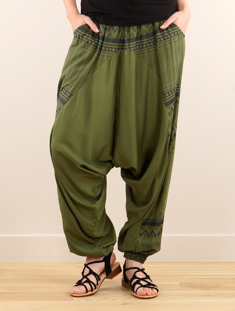 Toonzshop Ginie Aztec Light Harem Pants Byxor Dam Khaki Svarta | OHZIA-3190