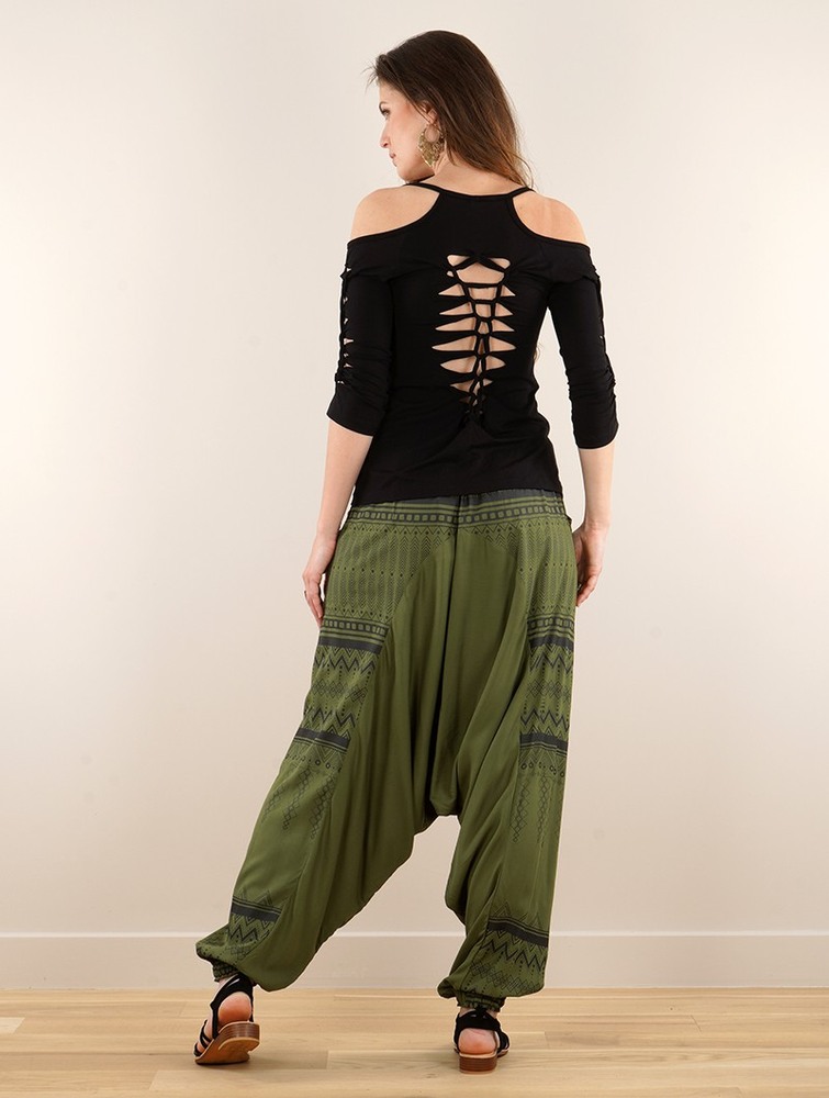 Toonzshop Ginie Aztec Light Harem Pants Byxor Dam Khaki Svarta | OHZIA-3190