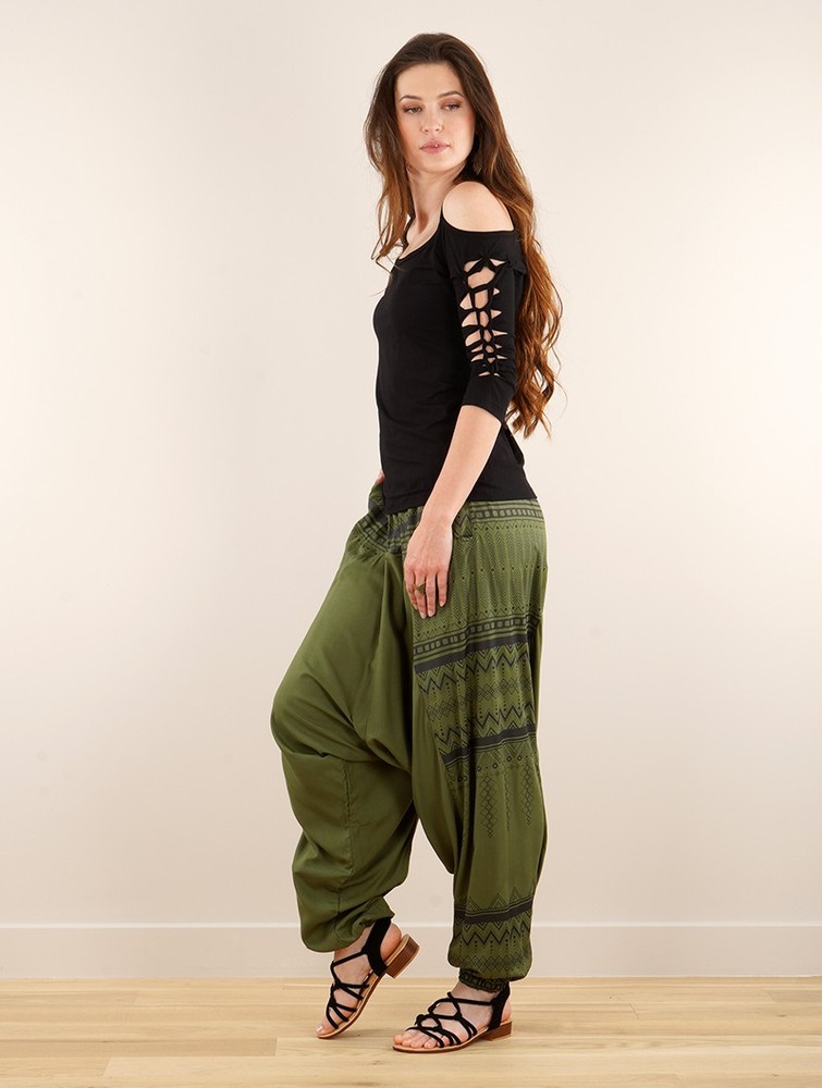 Toonzshop Ginie Aztec Light Harem Pants Byxor Dam Khaki Svarta | OHZIA-3190