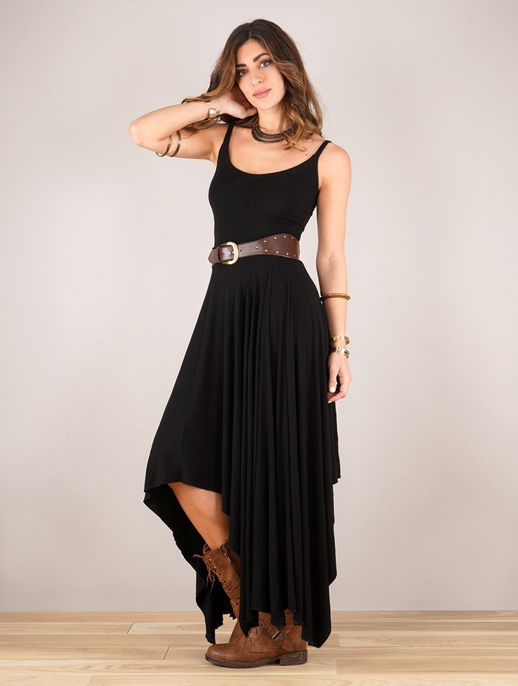 Toonzshop Gypse Asymmetric Flared Long Dress Klänning Dam Svarta | JRBVX-9253