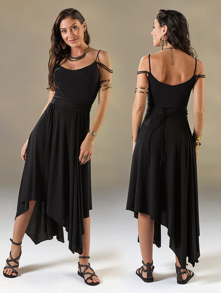 Toonzshop Gypse Asymmetric Flared Long Dress Klänning Dam Svarta | JRBVX-9253