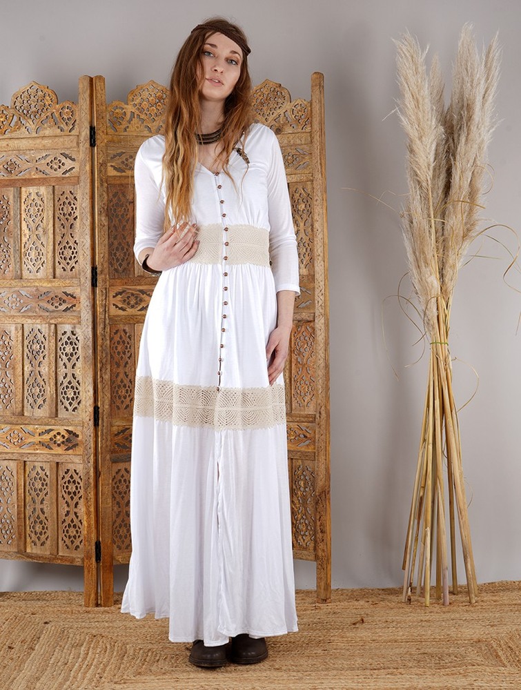 Toonzshop Heldaria Buttoned Long Dress Klänning Dam Vita Beige | UVJDS-4563