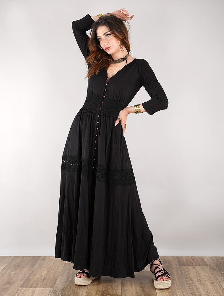 Toonzshop Heldaria Buttoned Long Dress Klänning Dam Svarta Svarta | BJNRO-3510