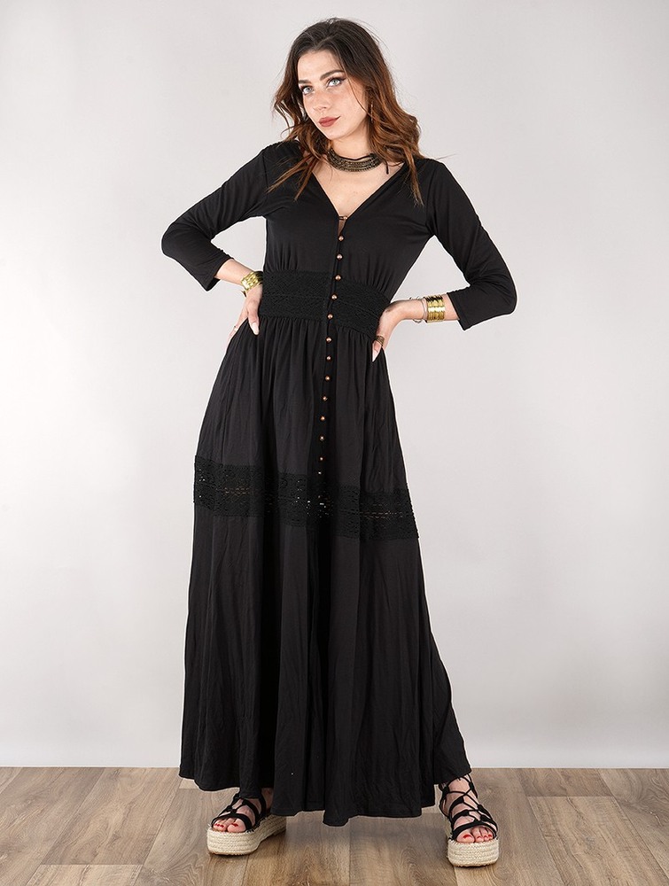 Toonzshop Heldaria Buttoned Long Dress Klänning Dam Svarta Svarta | BJNRO-3510