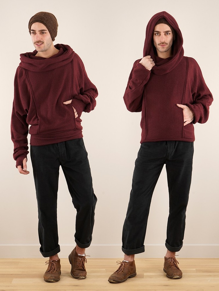 Toonzshop Helixx Retractable Hooded Long Sweater Tröja Dam Wine | DUCIP-7039