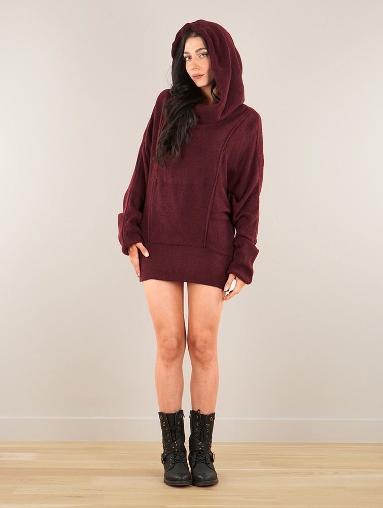 Toonzshop Helixx Retractable Hooded Long Sweater Tröja Dam Wine | DUCIP-7039