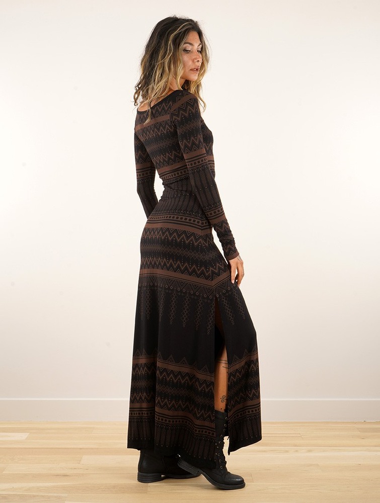 Toonzshop Inanna Aztec Pinted Long Sleeve Long Dress Dress Klänning Dam Svarta | YAZSP-2685