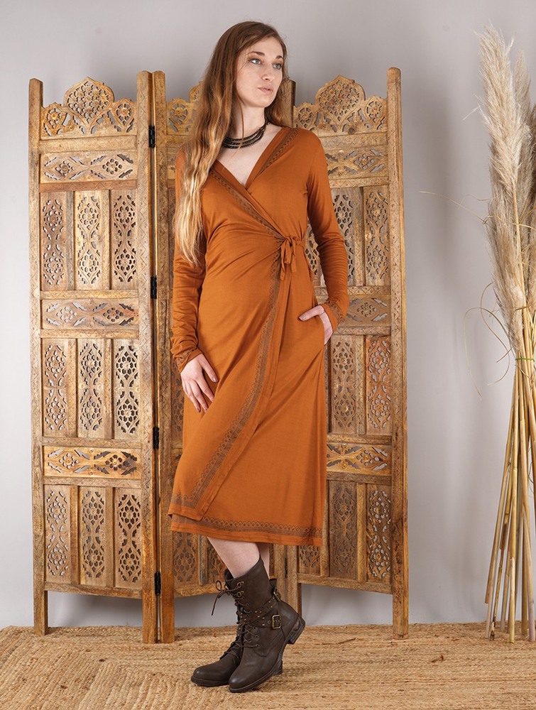 Toonzshop Irwaen Indie 2in1 Cardigan/Long Sleeve Midi Dress Klänning Dam Rusty | SHTPQ-5120