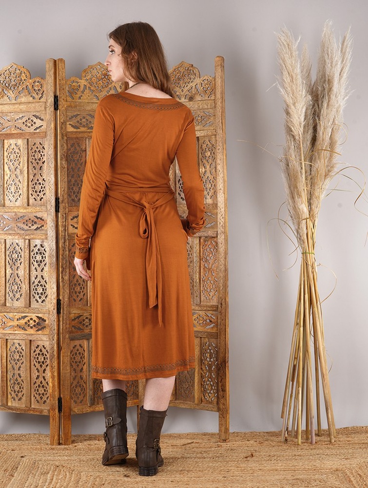 Toonzshop Irwaen Indie 2in1 Cardigan/Long Sleeve Midi Dress Klänning Dam Rusty | SHTPQ-5120