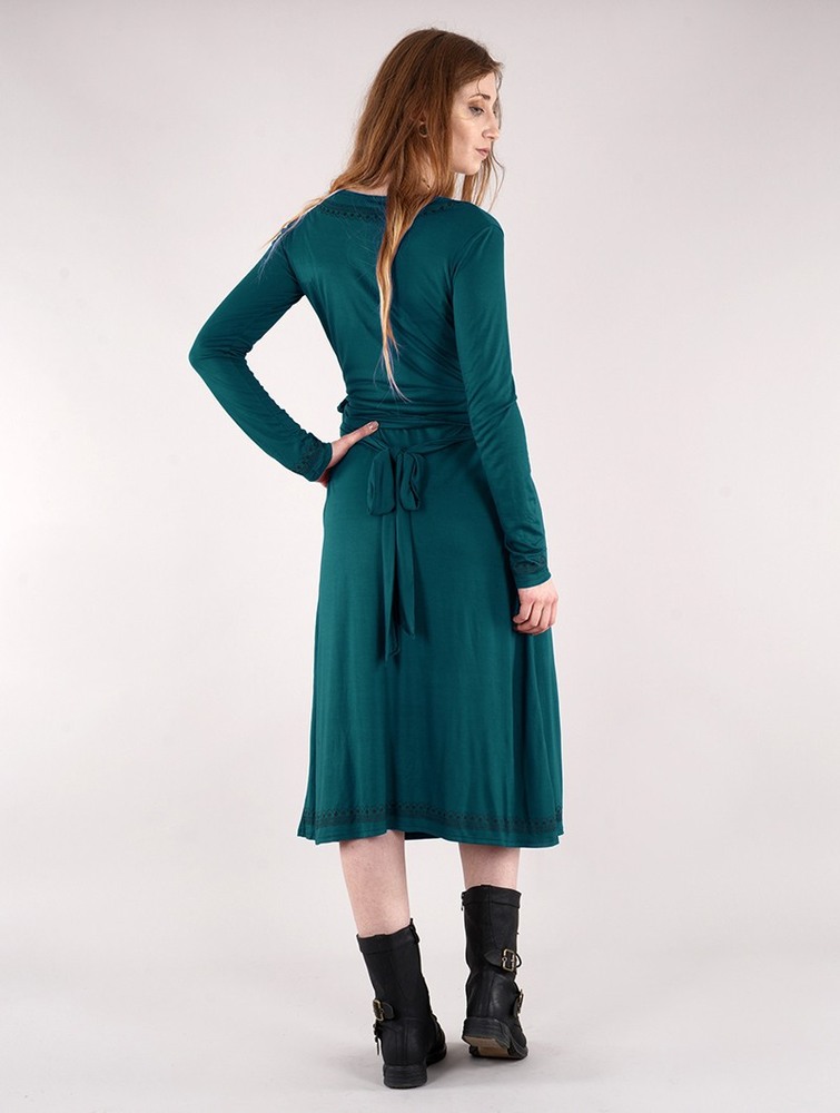 Toonzshop Irwaen Indie 2in1 Cardigan/Long Sleeve Midi Dress Klänning Dam Blå | UOTNG-6318