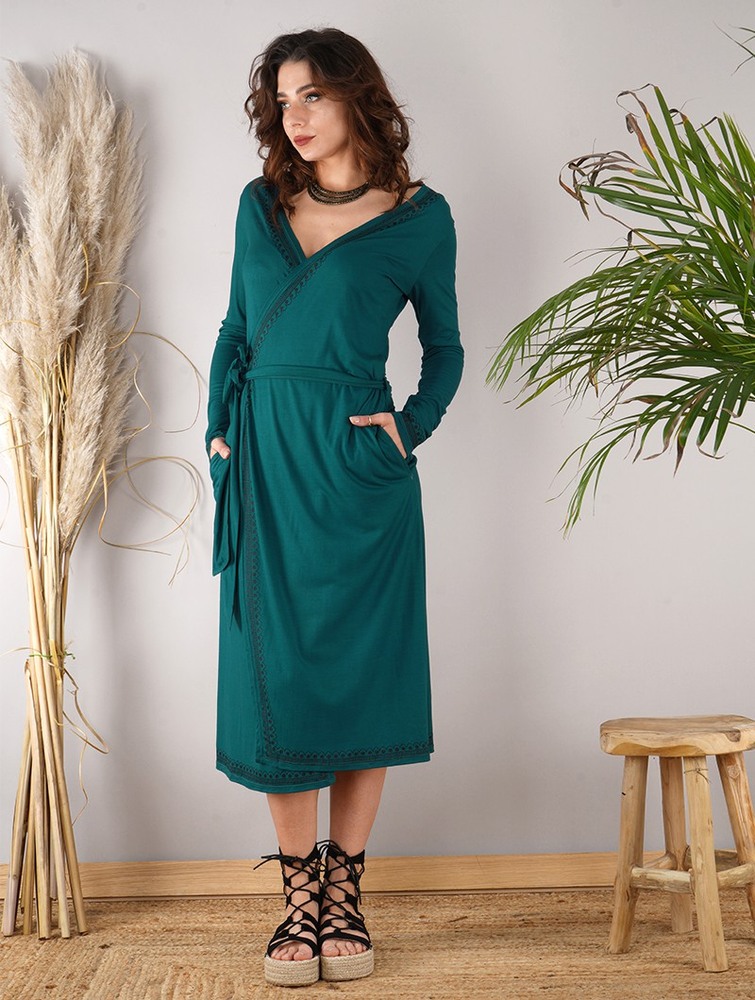 Toonzshop Irwaen Indie 2in1 Cardigan/Long Sleeve Midi Dress Klänning Dam Blå | UOTNG-6318