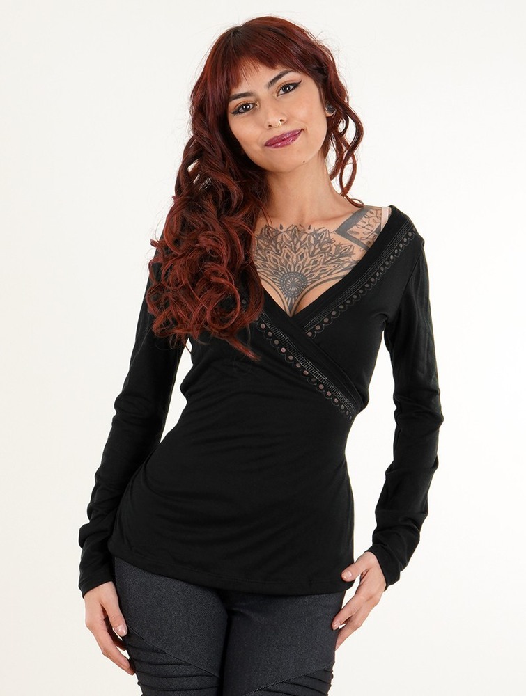 Toonzshop Irwaen Indie Long Sleeve Top Blast Dam Svarta | BGPNU-7504