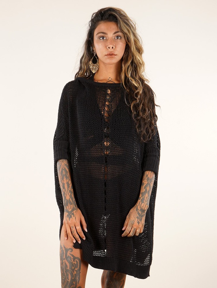 Toonzshop Jaring Open-weave Tunic Dress Klänning Dam Svarta | GQYUR-2847