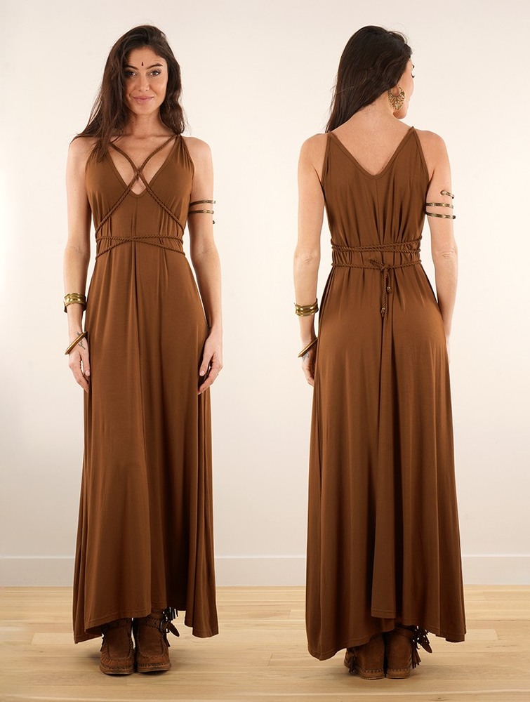 Toonzshop Lazüli Loose And Reversible Strappy Long Dress Klänning Dam Caramel | IVCMR-1054