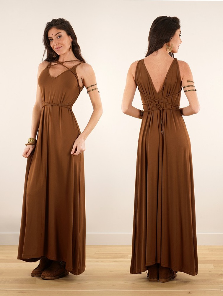 Toonzshop Lazüli Loose And Reversible Strappy Long Dress Klänning Dam Caramel | IVCMR-1054