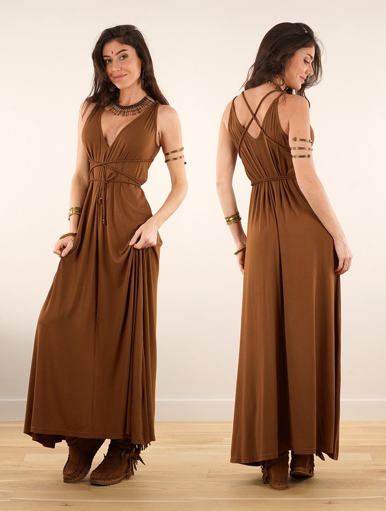 Toonzshop Lazüli Loose And Reversible Strappy Long Dress Klänning Dam Caramel | IVCMR-1054