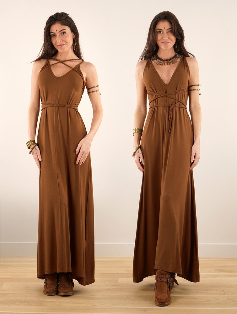 Toonzshop Lazüli Loose And Reversible Strappy Long Dress Klänning Dam Caramel | IVCMR-1054