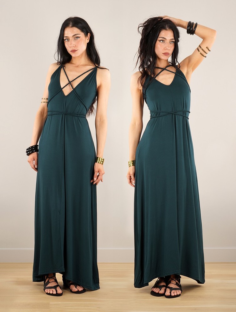 Toonzshop Lazüli Loose And Reversible Strappy Long Dress Klänning Dam Påfågel | HRYME-5819