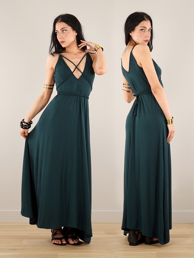 Toonzshop Lazüli Loose And Reversible Strappy Long Dress Klänning Dam Påfågel | HRYME-5819