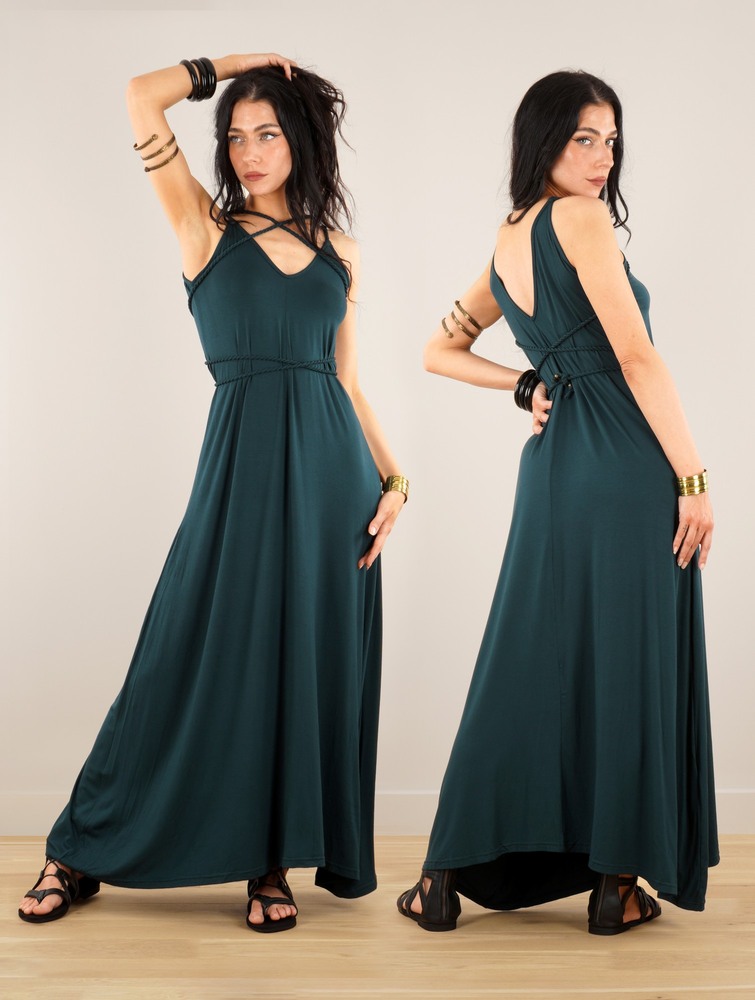 Toonzshop Lazüli Loose And Reversible Strappy Long Dress Klänning Dam Påfågel | HRYME-5819