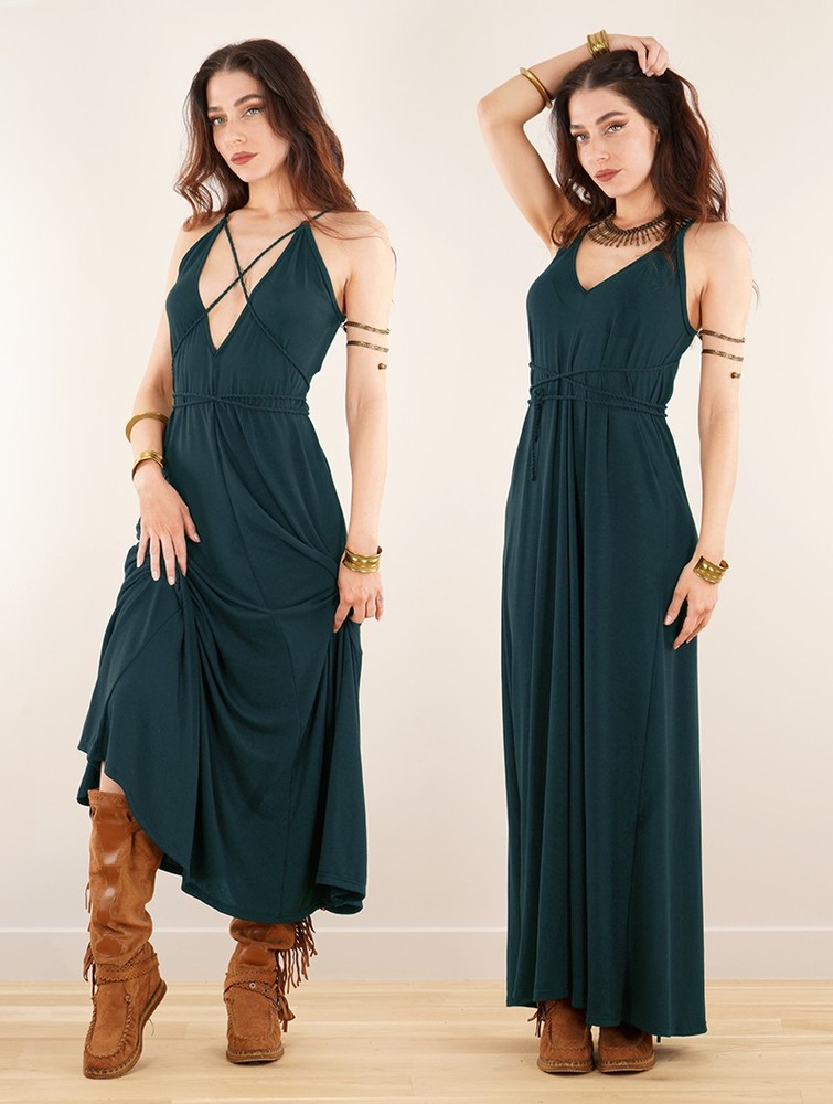 Toonzshop Lazüli Loose And Reversible Strappy Long Dress Klänning Dam Påfågel | HRYME-5819