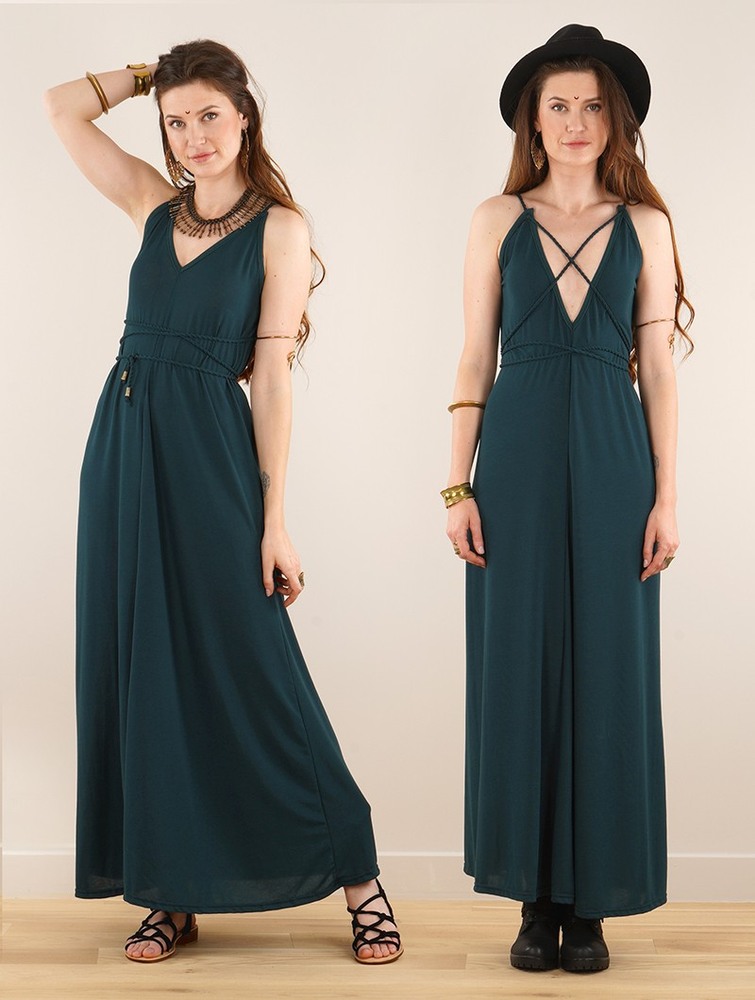 Toonzshop Lazüli Loose And Reversible Strappy Long Dress Klänning Dam Påfågel | HRYME-5819