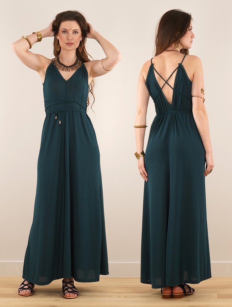 Toonzshop Lazüli Loose And Reversible Strappy Long Dress Klänning Dam Påfågel | HRYME-5819