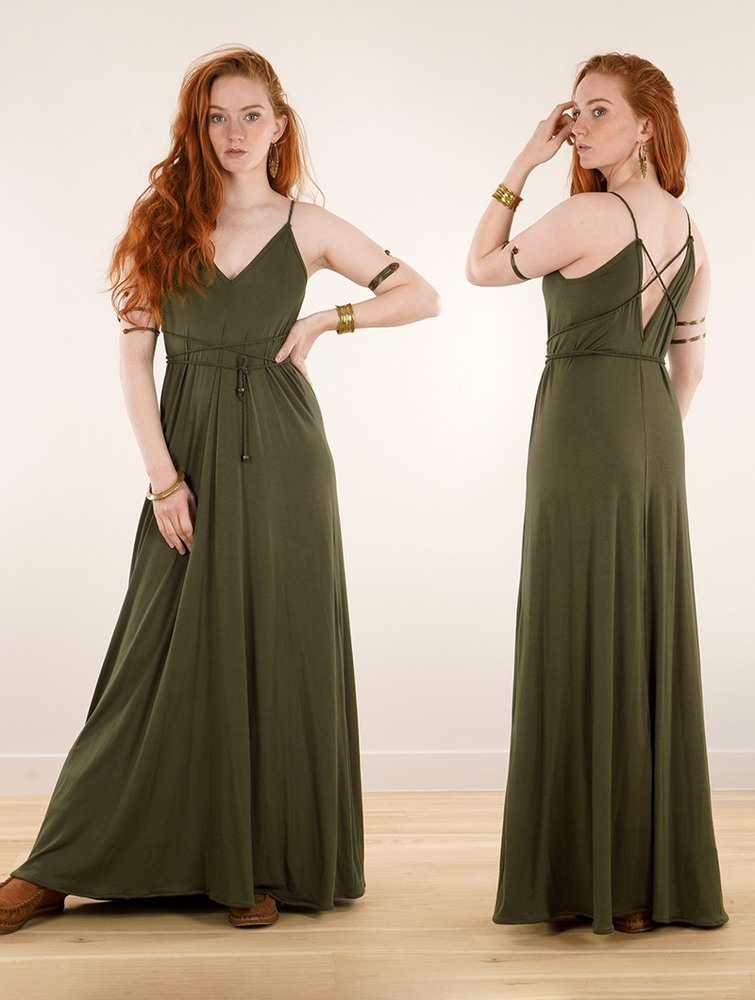 Toonzshop Lazüli Loose And Reversible Strappy Long Dress Klänning Dam Khaki | CPIQK-2607