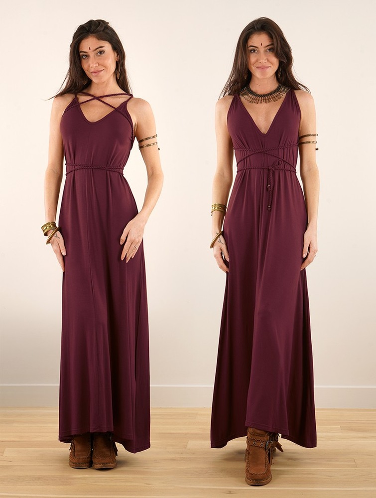 Toonzshop Lazüli Loose And Reversible Strappy Long Dress Klänning Dam Wine | ZRXOI-7218